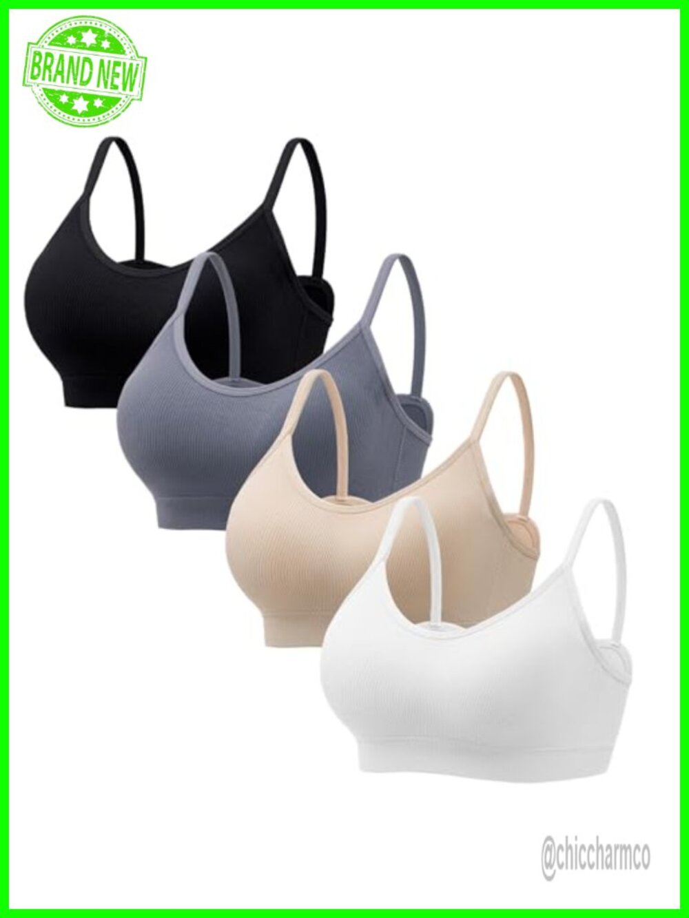 Seamless Ribbed Bralette 4 Pack Wirefree Push Up Sleep Sports Bra